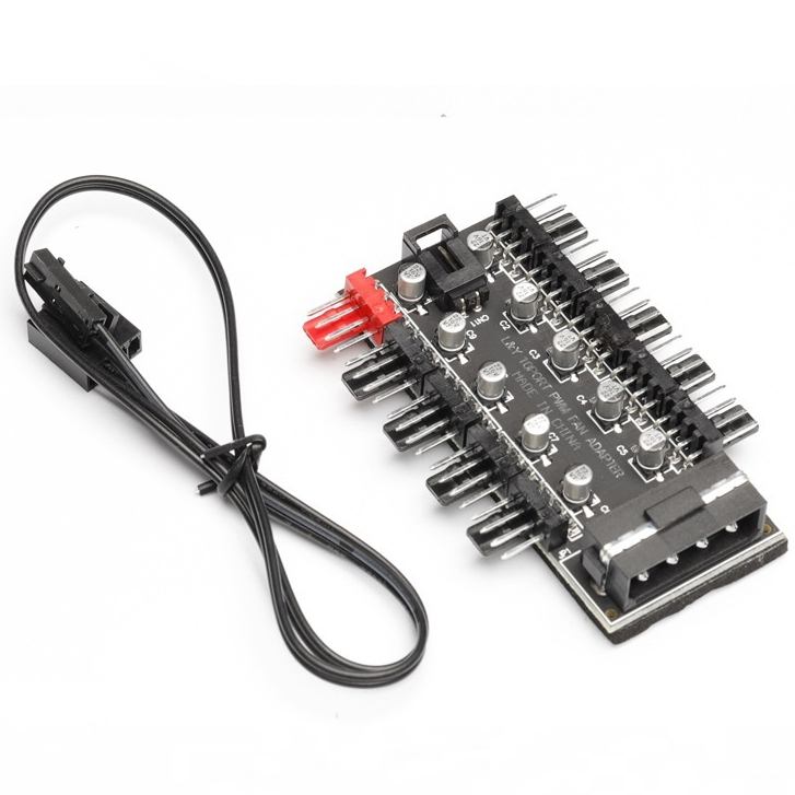 HUB ต่อพ่วงพัดลมคอม Fan Hub 4 pin PWM 10 port M/B Sync SATA/Molex Power ...
