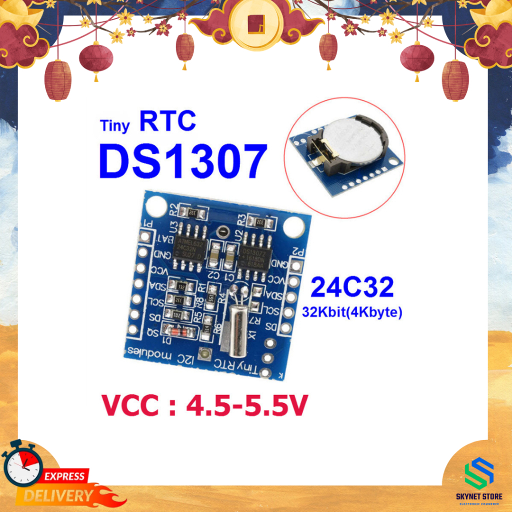 RTC I2C DS1307 clock + 24C32 memory module for arduino with battery ...