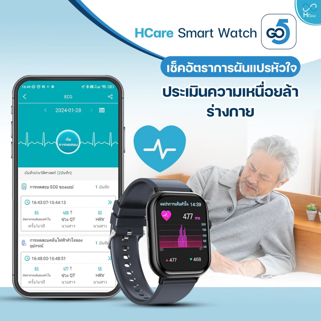 HCare Go 5 นาฬิกาสุขภาพ ความดัน ระดับน้ำตาล ไขมัน ยูริก รับสายโทรออก https://wayoza.com