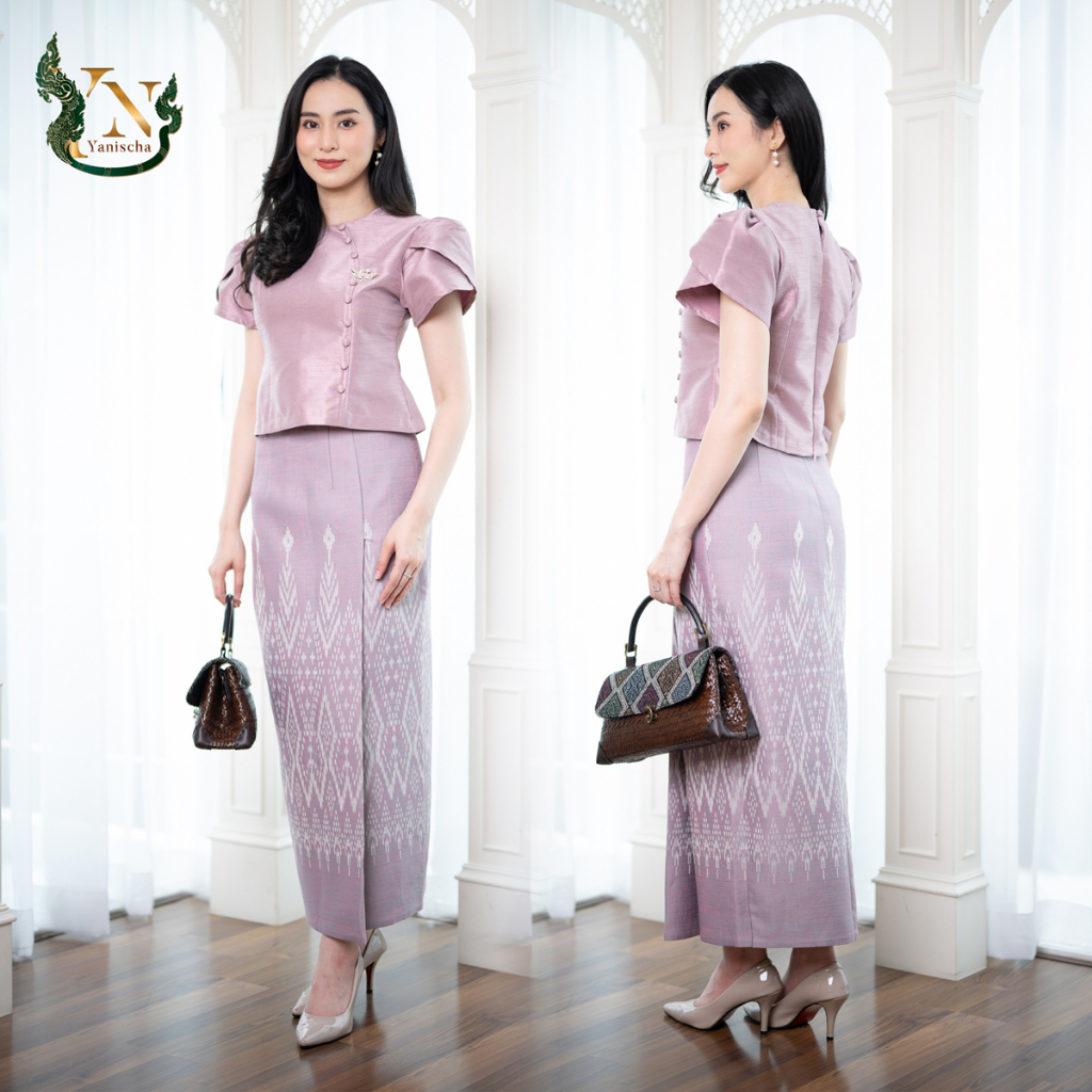 ชุดไทยลิซ่า ผ้าไหมแพรทิพย์ ชุดออกงานทำบุญ ไซต์ใหญ่ถึง4XL พร้อมส่ง