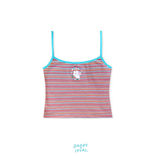 DADDY | IPYAL x Daddy Remy Tank Top เสื้อสายเดี่ยวครอปท็อป ปักน้องหมี ลายทางสีชมพูแดงแต่งกุ๊นเขียว