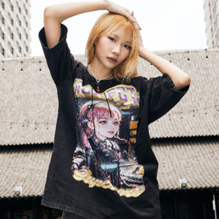 KR962 "Robot Girl T-shirts" เสื้อยืด Oversize ลายหุ่นยนต์สาวที่กำลังฮิตในตอนนี้ ผ้าฟอกHeavyคอตตอนคุณภาพสูง