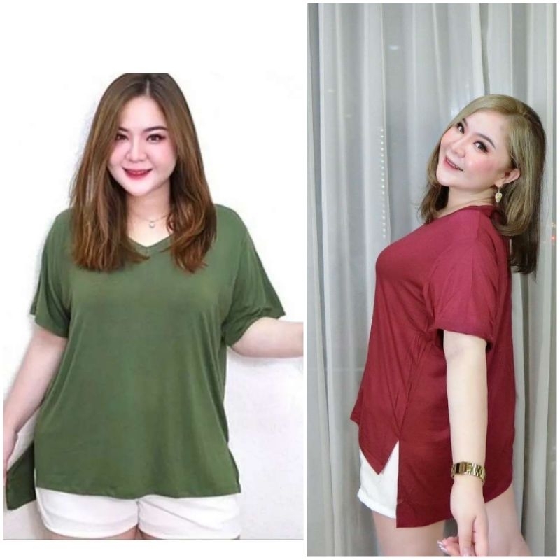 พร้อมส่ง-เสื้อยืดคอวีสาวอวบ-รุ่นหน้าสั้น-หลังยาว-size-xl-3xl-เป็นผ้าเรนอนเนื้อนิ่ม-ผ้าดี