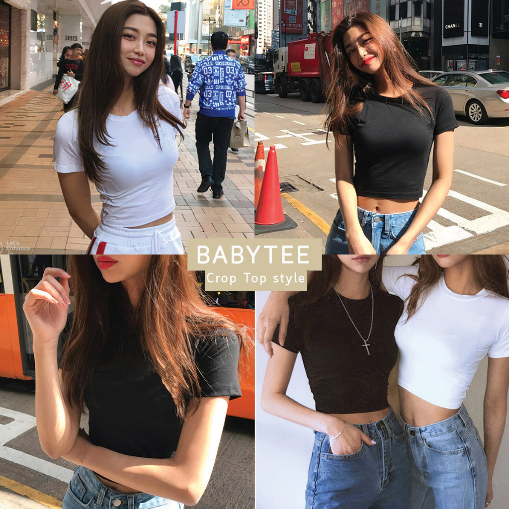 cotton-th-เบบี้ที-เอวลอยเข้ารูป-เสื้อครอป-cotton-100-babytee