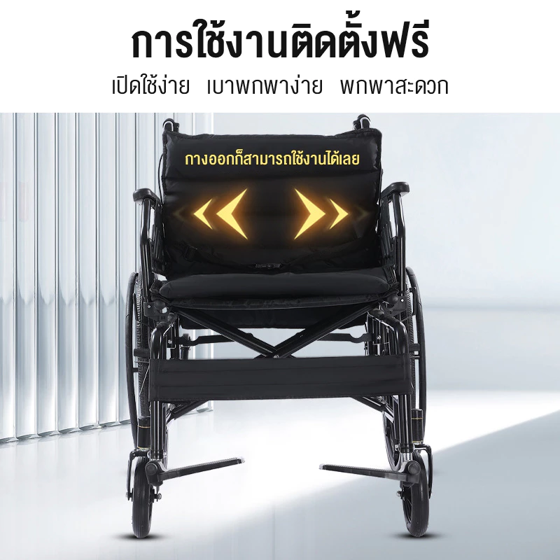 HIMIWAY รถเข็นผู้ป่วย wheelchair รถเข็นผู้ใหญ่ พับได้น้ำหนักเบาท่อเหล็กหนาสกู๊ตเตอร์ผู้สูงอายุรถเข็นแบบพกพา รถเข็นผู้ป่วยพับได้