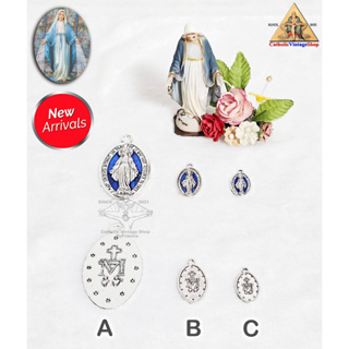 จี้เหรียญ โลหะ พระแม่มารีย์ เหรียญแม่พระอัศจรรย์ ลงยาสีฟ้า Catholic Virgin mary Coin คาทอลิก