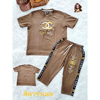🎀🎀เซตเสื้อ+กางเกงขา7ส่วนงานผ้ายืดเด้งงานปักลายการ์ตูนสวยมาก อก44