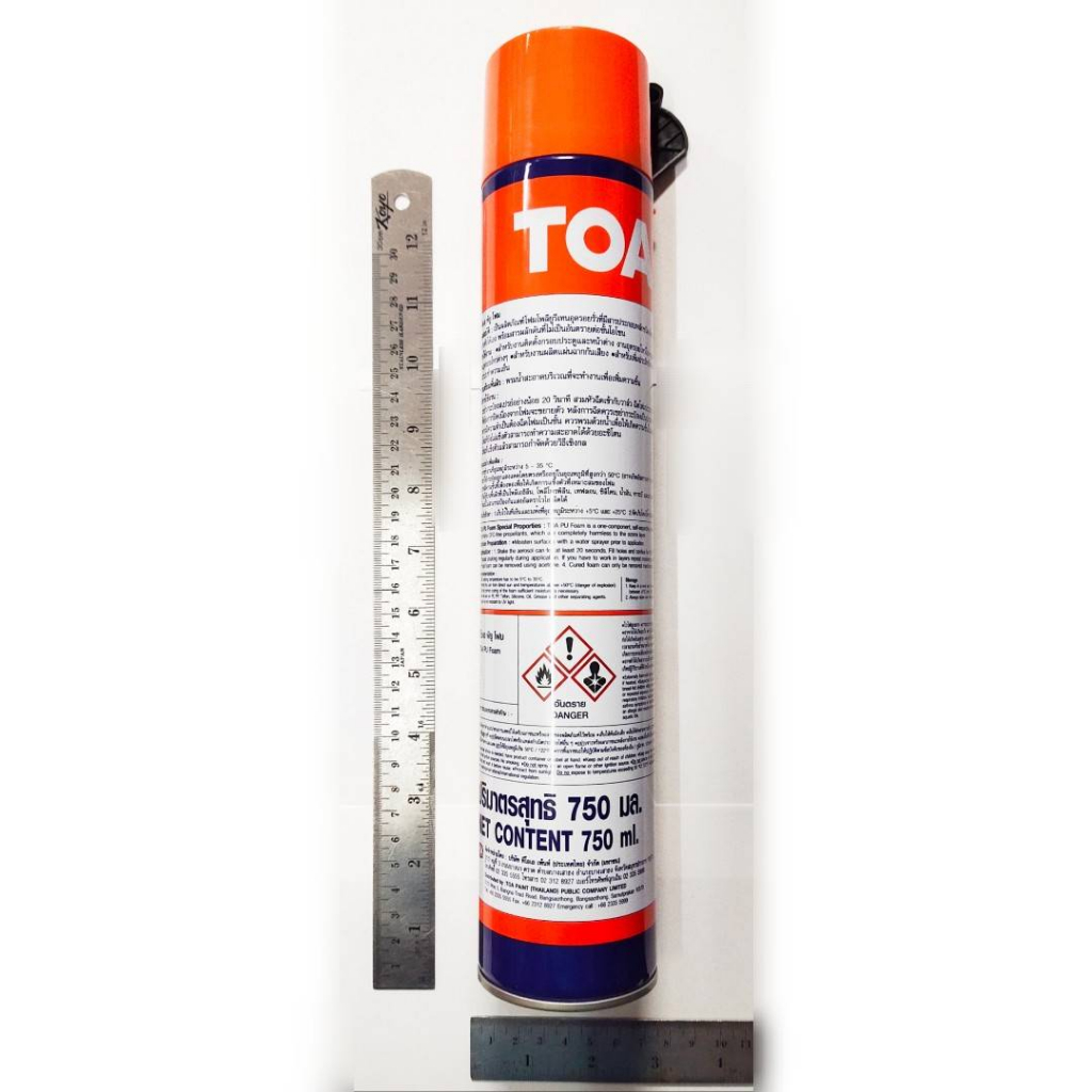 TOA PU FOAM สเปร์ยโฟม ขนาด 750 ml. มีหลอดฉีด โฟมอุดรอยรั่วชนิดขยายตัว ...