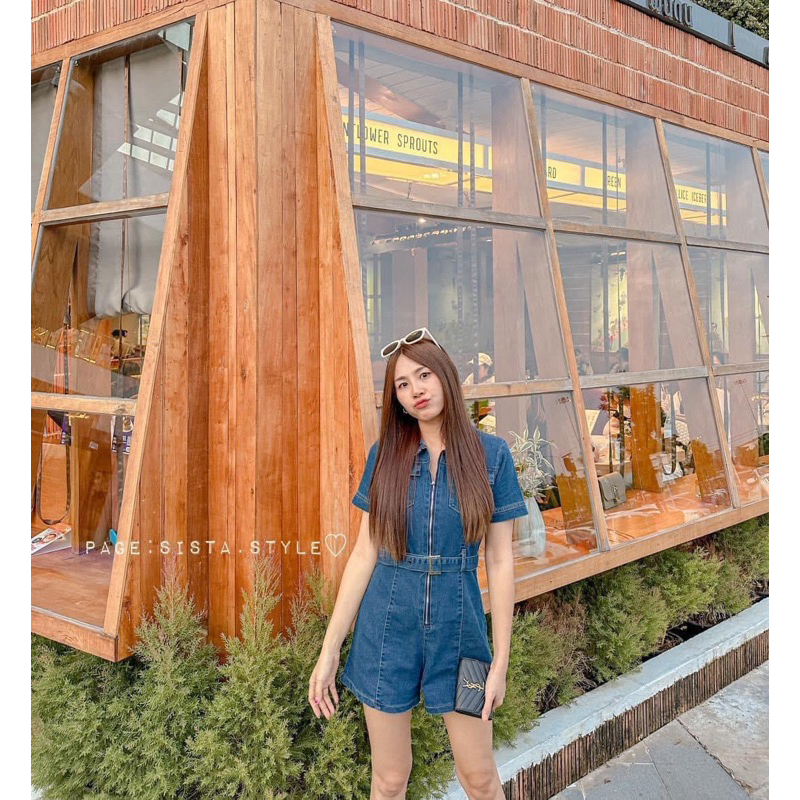 จั้มยีนส์ขาสั้นซิปหน้า-เข็มขัด-jumpsuit-ยีนส์-810-พร้อมส่งในไทย