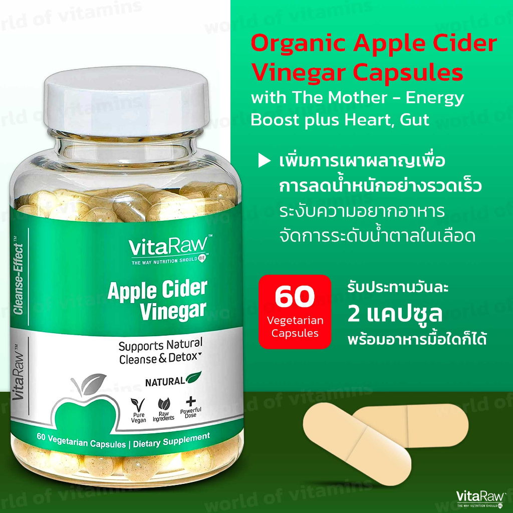 VitaRaw Organic Apple Cider Vinegar Capsules with The Mother Energy