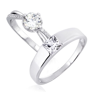 แหวนคู่รัก แหวนวาเลนไทน์ Valentine แหวนเงินแท้ 92,5% [ไม่แพ้ ไม่คัน] ประดับเพชร CZ รุ่น SS2335-RR เคลือบทองคำขาว