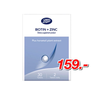 สินค้า Boots Biotin+Zinc บู๊ทส์ ไบโอติน พลัส ซิงค์ วิตามินบำรุงผม 1 กล่อง 30 เม็ด