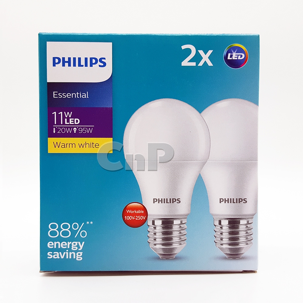 PHILIPS หลอดไฟ LED Bulb 11W รุ่น Essential แพ็คคู่!! (ราคารวม 2 หลอด ...