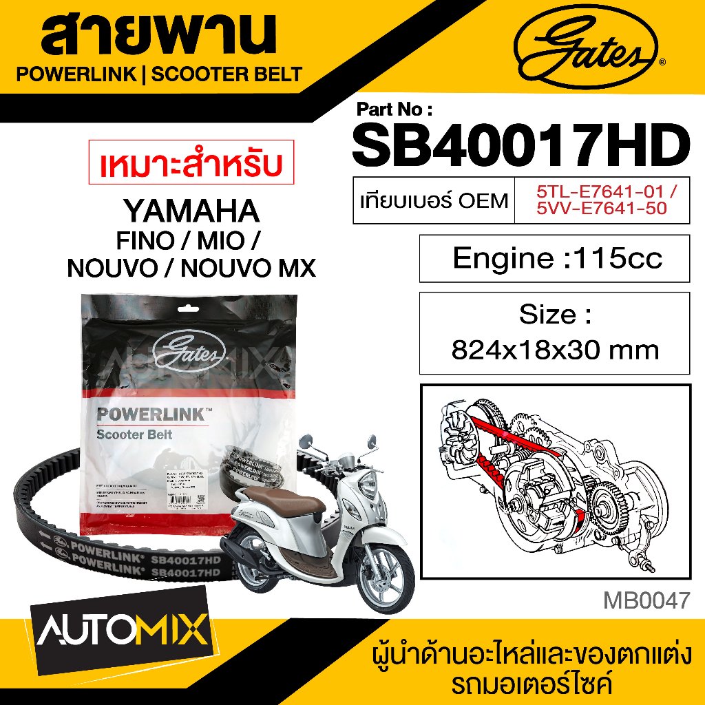 สายพาน-yamaha-fino-mio-nouvo-115cc-powerlink-scooter-belt-สายพานมอเตอร์ไซค์-อะไหล่มอไซค์-อะไหล่แต่ง-มอเตอร์ไซค์-mb0047