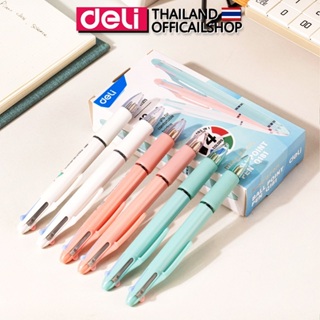 Deli Q181 four-color ballpoint pen 1.0mm bullet ปากกากด ปากกากด4สี (แพ็คกล่อง 12 แท่ง) ปากกา อุปกรณ์การเรียน เครื่องเขียน ปากกากดราคาถูก