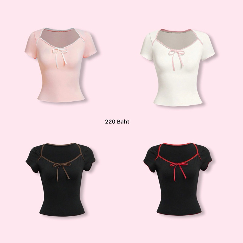 st1009-เสื้อครอปเอวลอยสีพื้น-แต่งโบว์-สไตล์วินเทจ-ป้าย-romwe