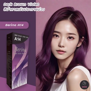 เบอริน่า A14 สีน้ำตาลเข้มประกายม่วง สีย้อมผม ครีมเปลี่ยนสีผม ครีมย้อมผม Berina A14 Dark Brown Violet Hair Color Cream