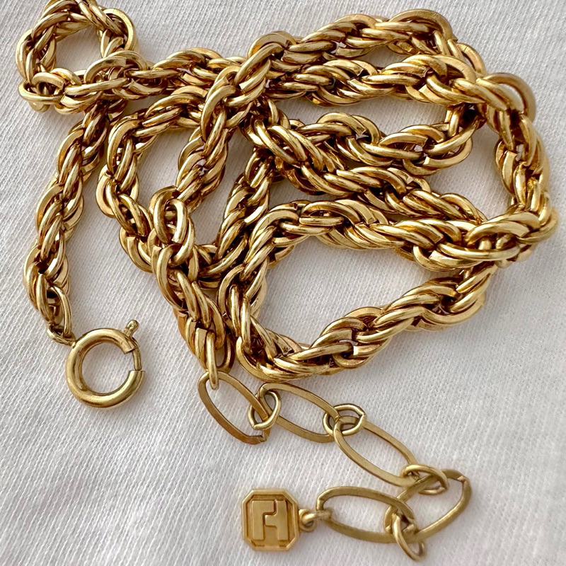 vintage brand stamped 18k gold plated rope chain necklace สร้อยวินเทจ ...