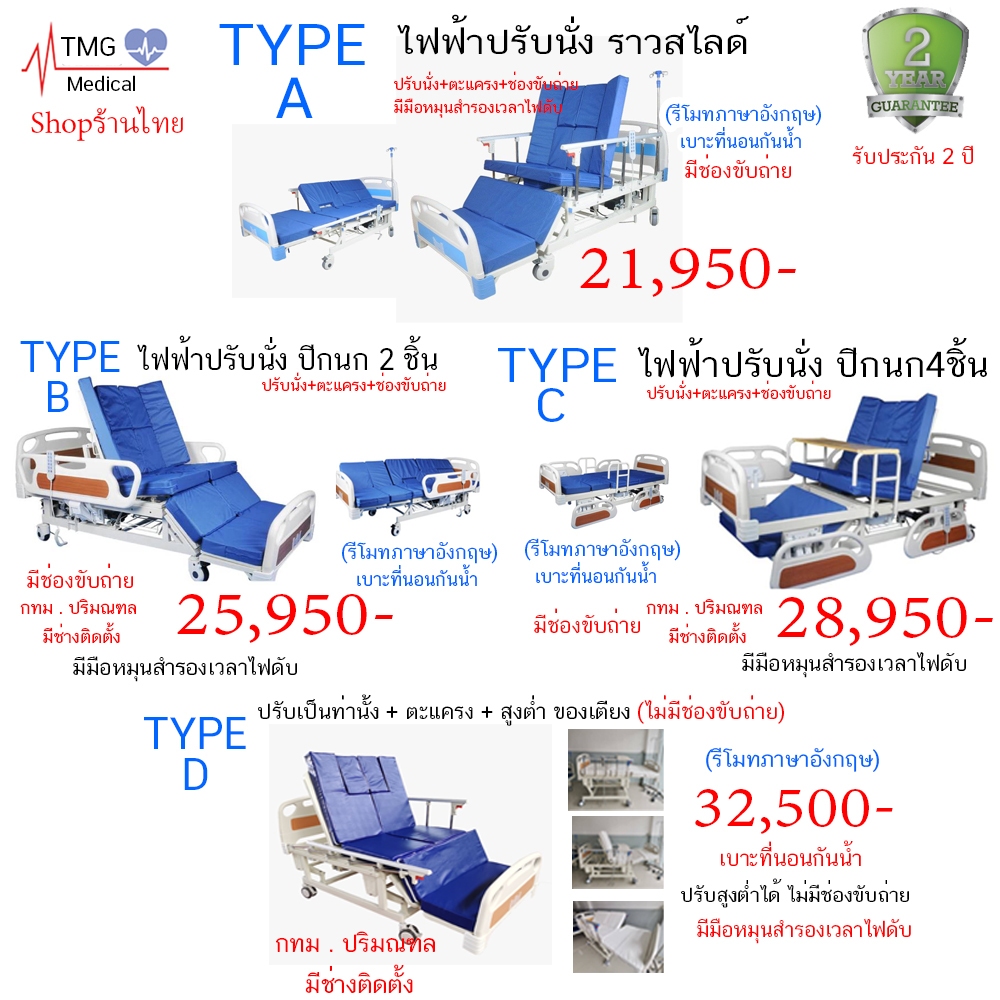 เตียงผู้ป่วย เตียงคนป่วย เตียงคนไข้ ปรับนั่งเต็ม แบบมือหมุน ครบชุด | Shopee  Thailand