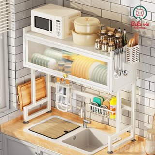 [รุ่นอัพเกรด] ชั้นวางจาน ที่วางจาน สแตนเลส 2ชั้น 65/85/95/105 ซม.คร่อมอ่างล้างจาน พร้อมประตู กันฝุ่น ชั้นวางของในครัว