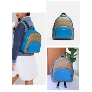 (ผ่อน0%) กระเป๋าเป้ ลายซี สีน้ำเงิน 10 นิ้ว Coach Court Backpack In Signature Canvas CJ593 ไซส์M