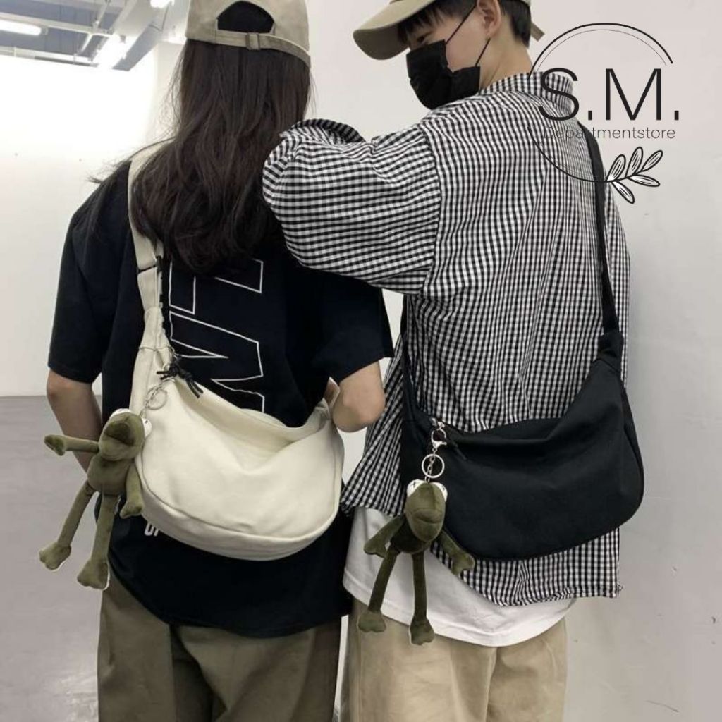 S.M.กระเป๋าผ้าสะพายข้างมีซิปผ้าแคนวาส(ไม่รวมพวงกุญแจ) Shopee Thailand