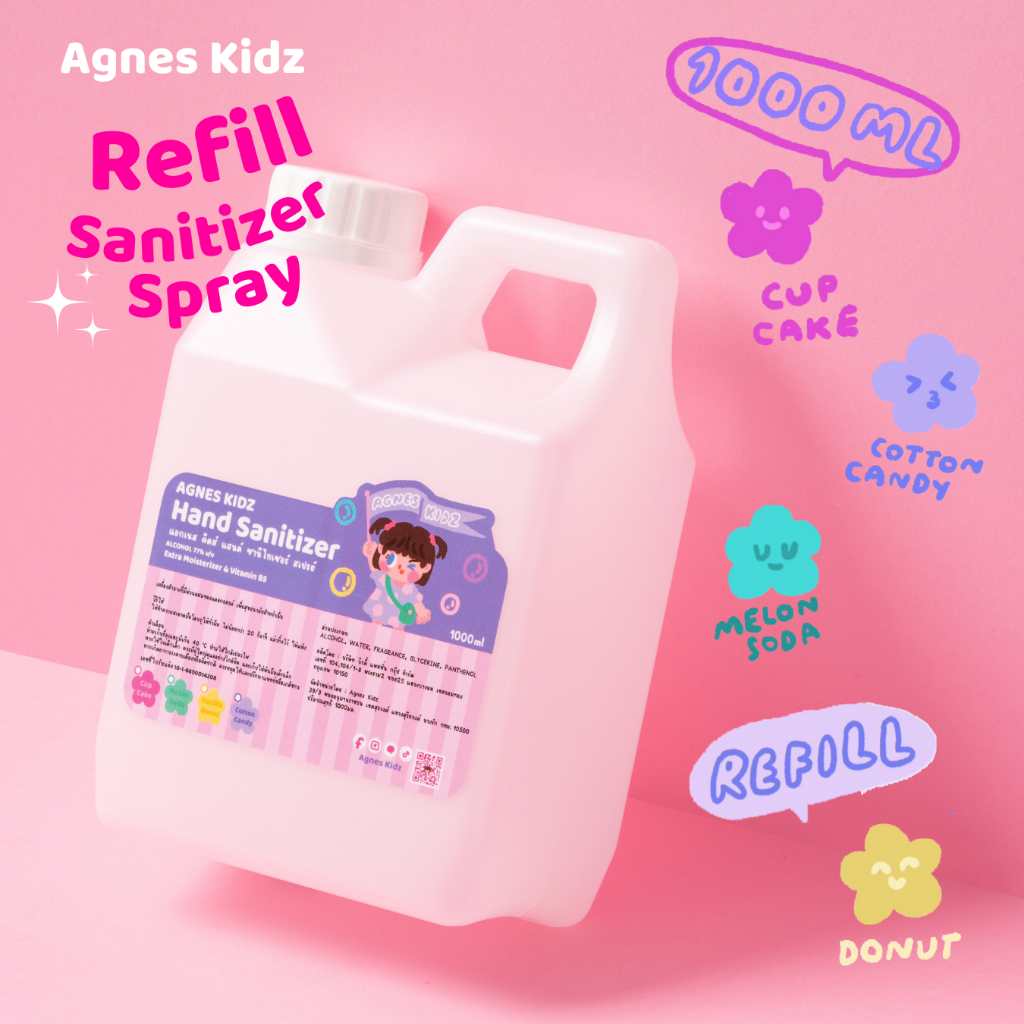 Agnes Kidz Refill Sanitizer Spray สเปรย์แอลกออฮอล์ ขนาด 1000 ML ฟู้ด
