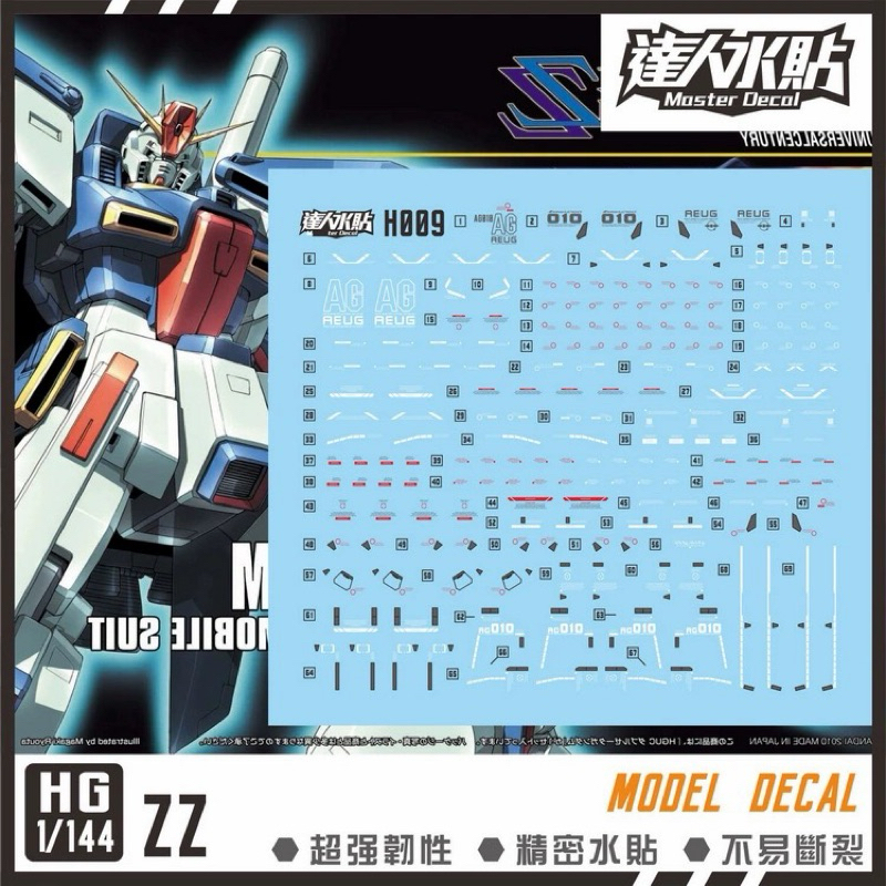 🟦ดีคอลน้ำ DL 009 HGUC DECAL HG MSZ-010 ZZ Gundam เรืองแสงแบล็คไลท์ ...