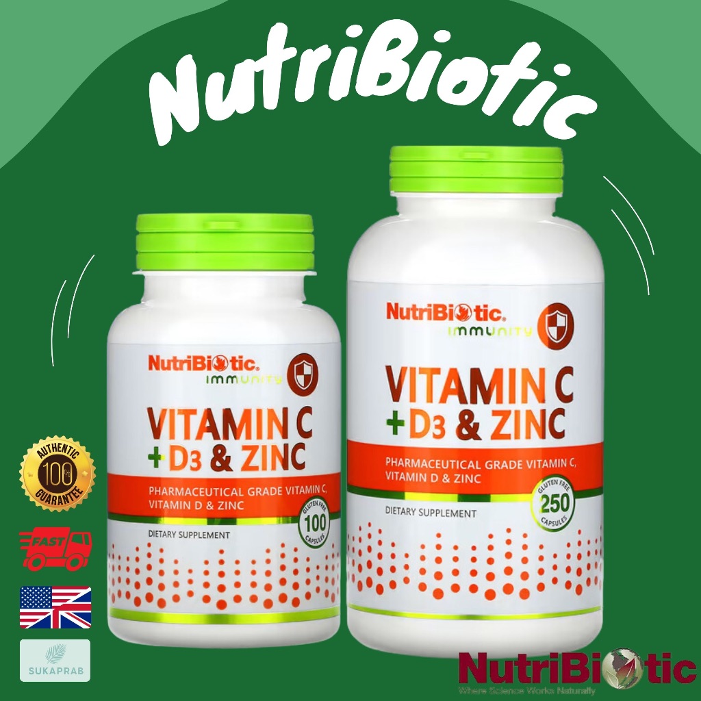 พร้อมส่ง NutriBiotic Immunity Vitamin C + D3 & Zinc บำรุงผิว กล้ามเนื้อ