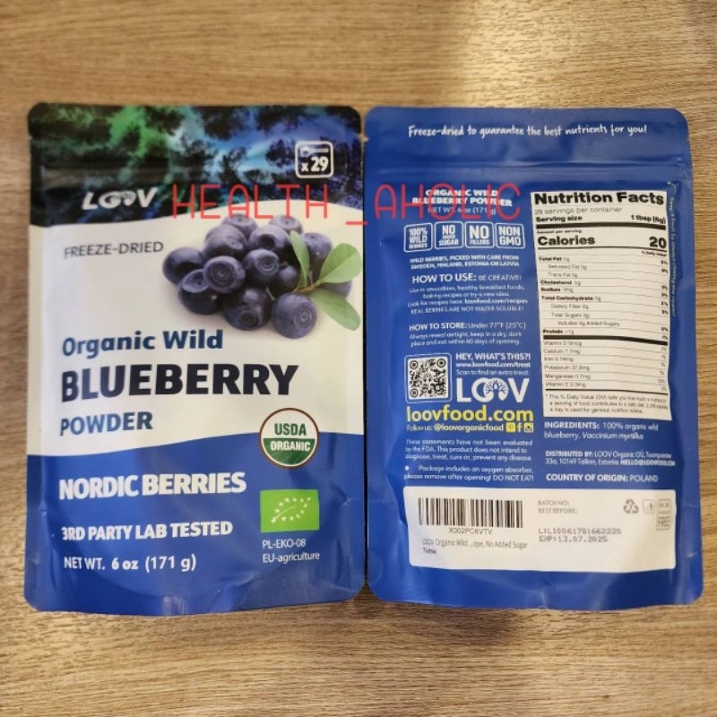 LOOV Organic Wild Blueberry Powder - 6 Oz (171 g), 29 Servings | Shopee ...