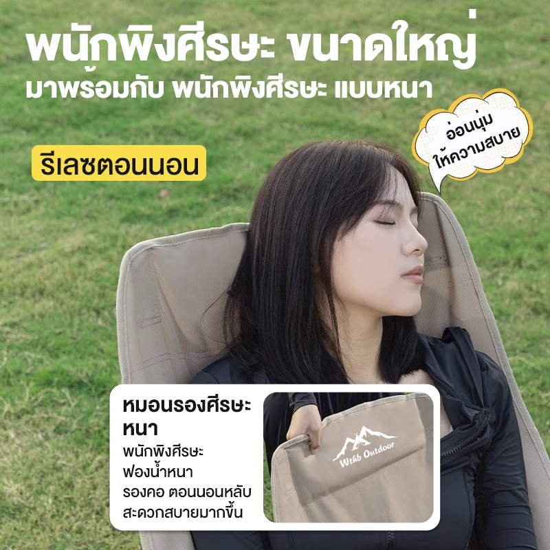 เก้าอี้แคมป์ปิ้ง พนักพิงสูง เก้าอี้สนาม พับได้ แบบพกพา ปิคนิค แถมถุงเก็บ รับน้ำหนัก 300KG - 3
