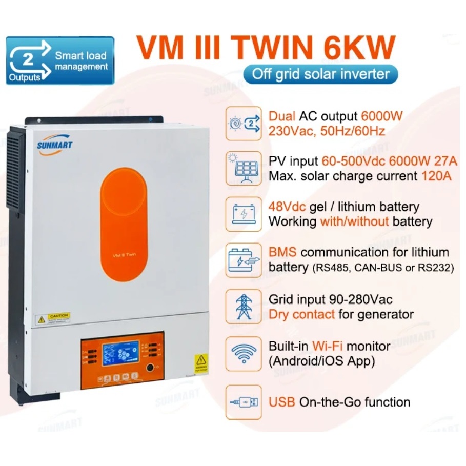 Hybrid Inverter OFF grid ย้ายจอได้ SUNMART VMIII 6 kw / 4kw Twin Pure ...
