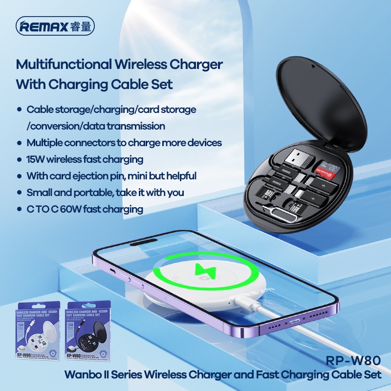 Remax RP-W80 ชุดสายชาร์จไร้สาย 60W Data Cable Set พอร์ต USB/Type-C/iph ...