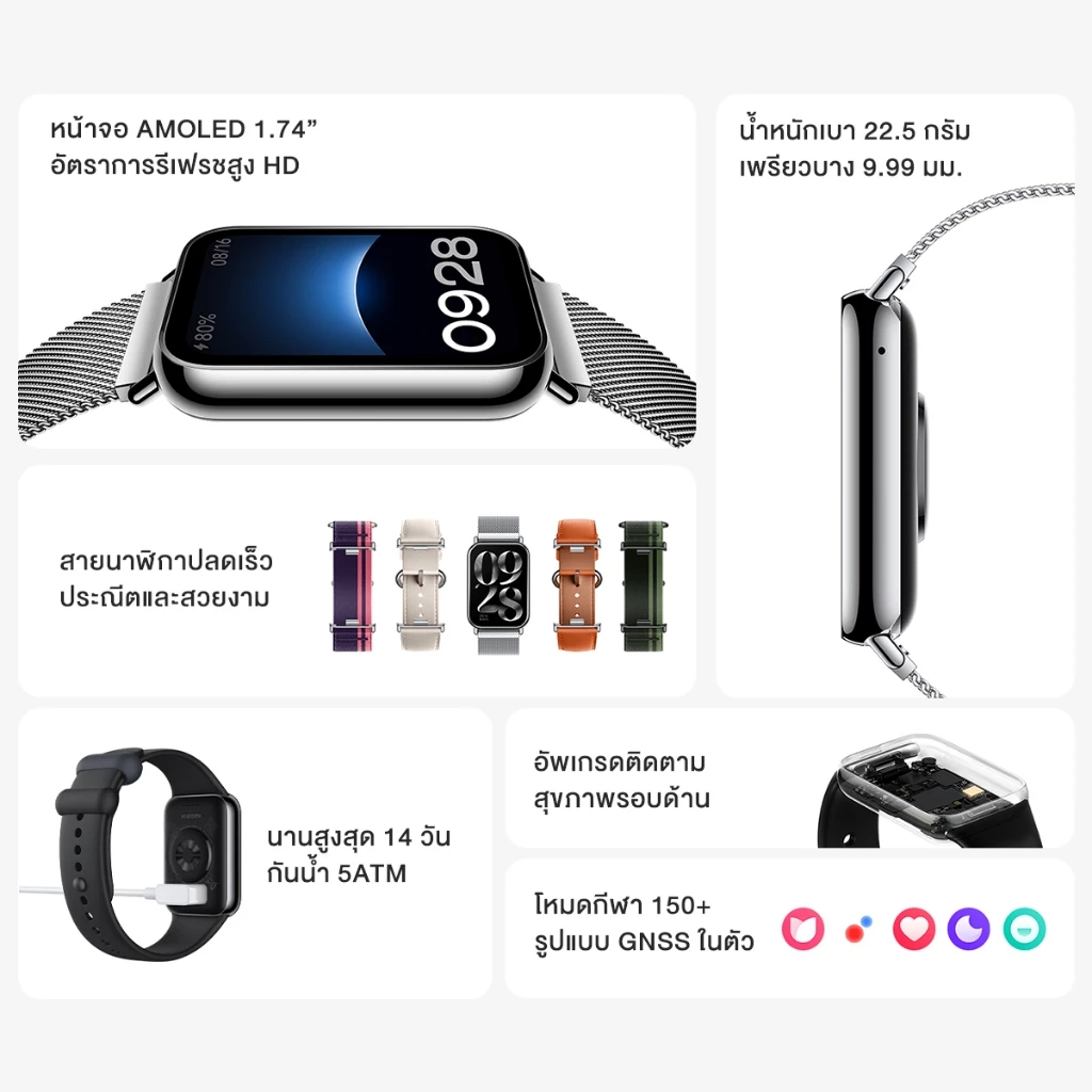 Xiaomi Mi Band 8 Pro จอแสดงผล 1.74" AMOLED 60Hz การจัดการสุขภาพหลายมิต Smart Band 8 Pro รับประกันศูนย์ไทย 1 ปี https://wayoza.com