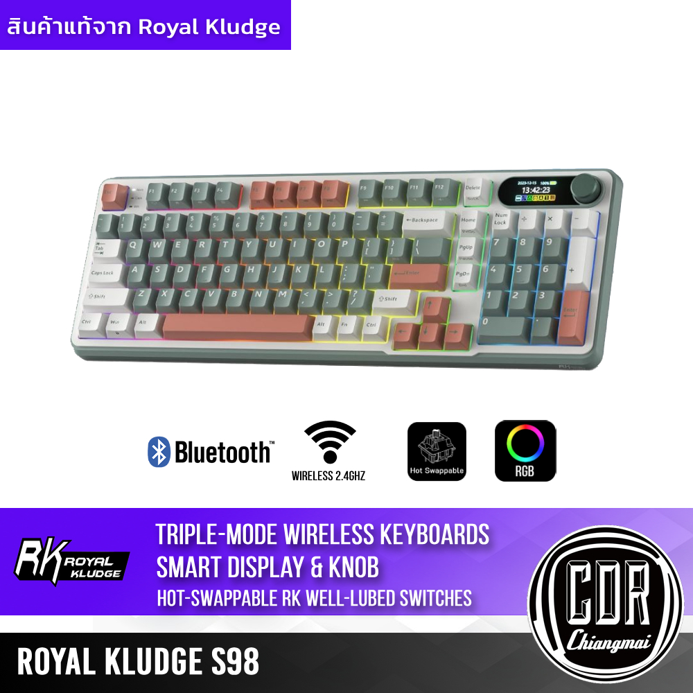 คีย์บอร์ด Royal Kludge RKS98 Hotswap RGB Wireless 3 Mode 2.4g Knob ...