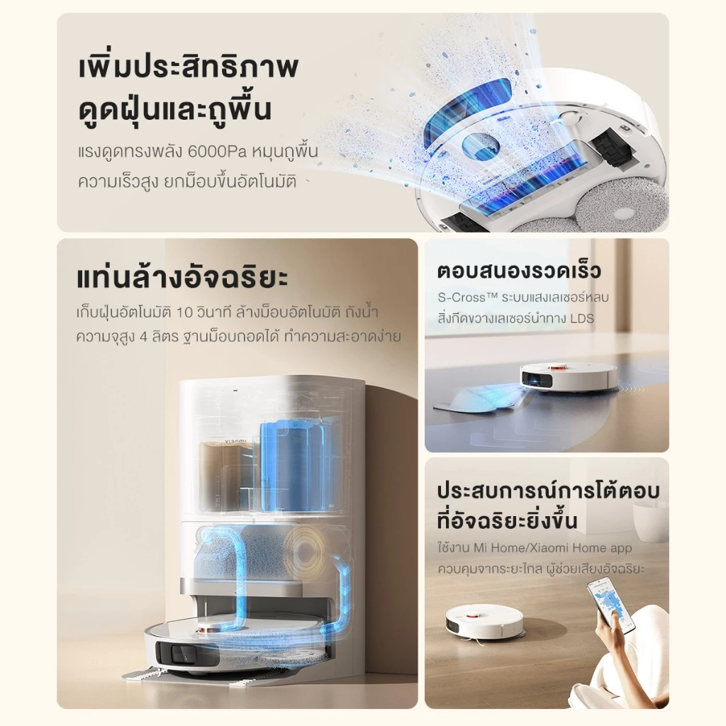 Xiaomi Robot Vacuum X20+ / X20 Pro / X20 Max การเก็บฝุ่นอัตโนมัติโดยไม่ต้องล้าง แรงดูด 6000Pa เลเซอร์นำทาง LDS