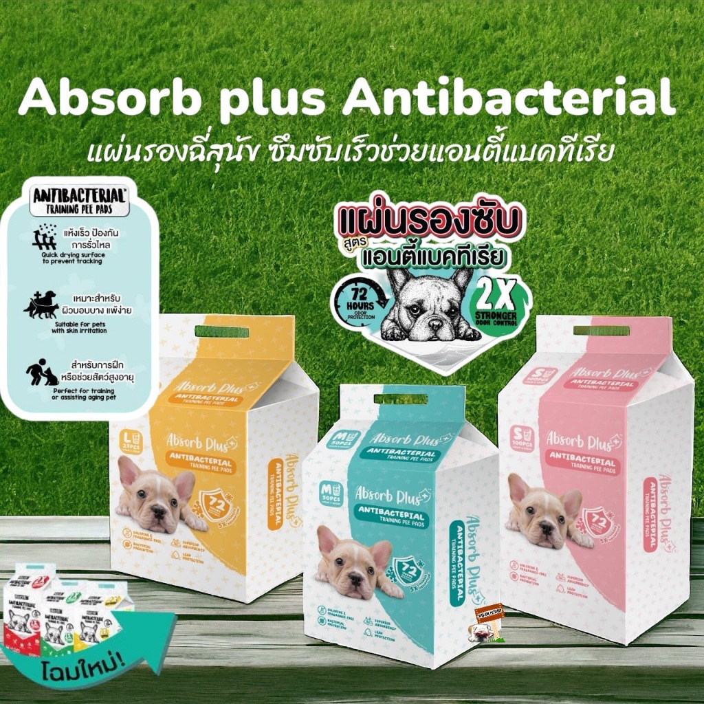 แพ็คเกจใหม่ Absorb Plus แผ่นลองฉี่ สูตร Antibacterial แผ่นรองฉี่สุนัข ...