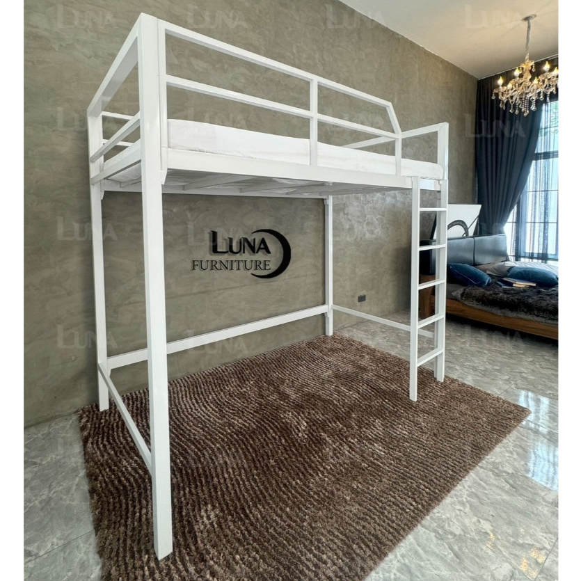 เตียง2ชั้น เตียงยกสูง บันไดแบบปีน เลือกได้ 3.5 ฟุต 5ฟุต 6ฟุต ไม่รวมโต๊ะเก้าอี้