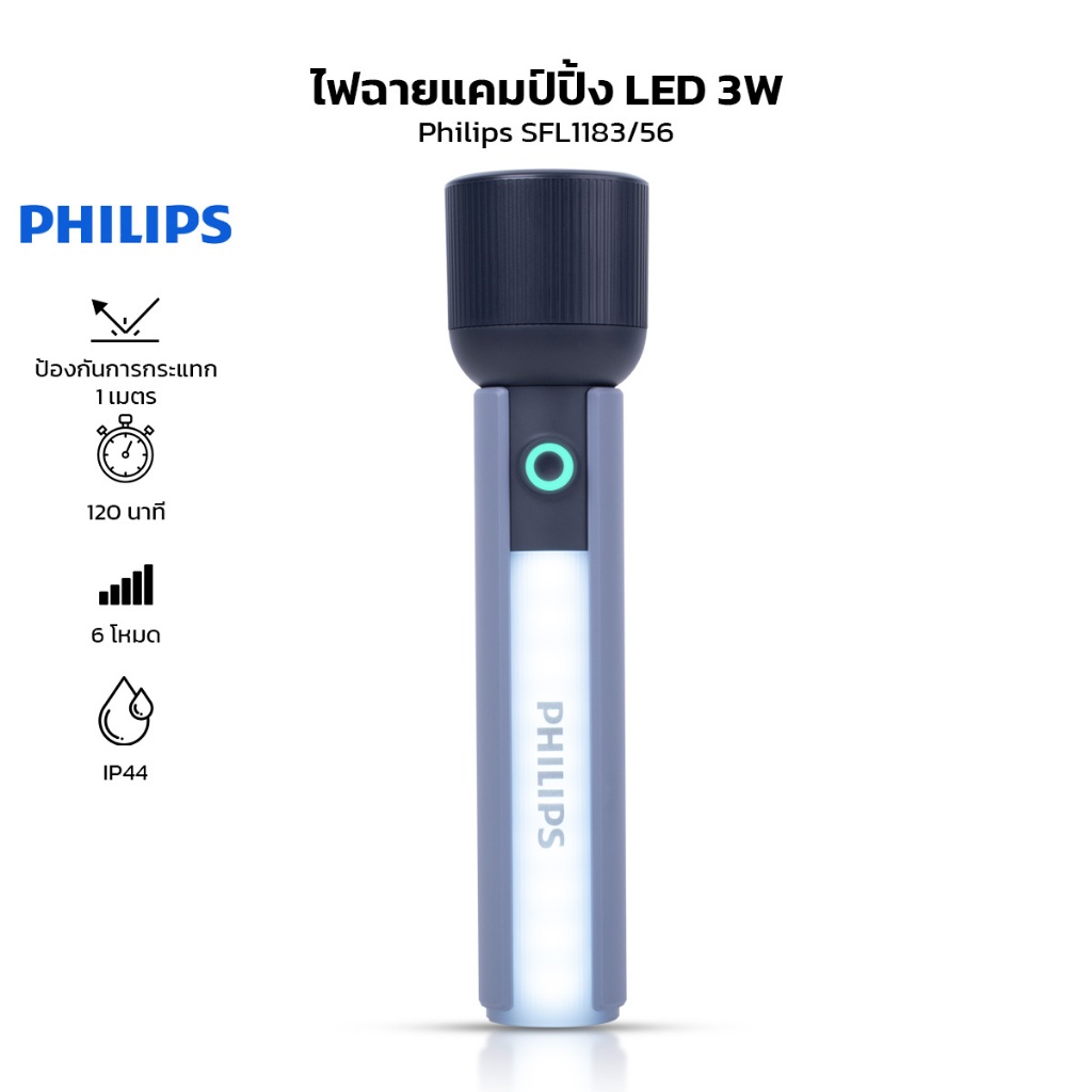 Philips ไฟฉาย LED สำหรับแคมป์ปิ้ง โหมดปรับไฟ 6 ระดับ ส่องได้ไกล 150 ...