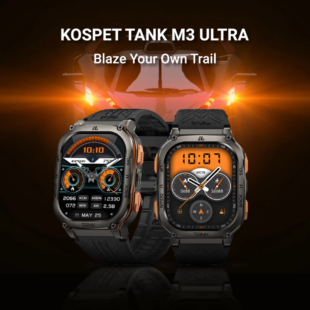 KOSPET TANK M3 ULTRA สมาร์ทวอทช์ GPS Bluetooth Calling AMOLED 1.96 นิ้ว กันน้ำ 5 ATM + IP69K -2Y