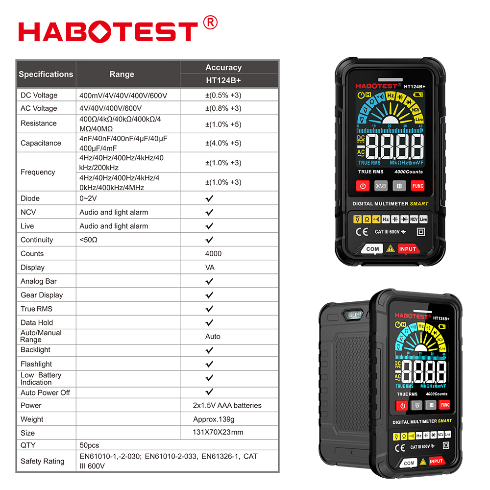 มาถึงภายใน-3-วัน-habotest-ht124b-มัลติมิเตอร์ดิจิทัล-ac-dc-นับ-4000-ครั้ง-สําหรับทดสอบแรงดันไฟฟ้า