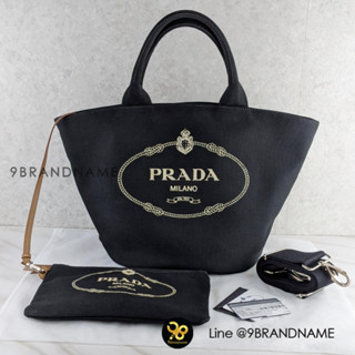 Used PRADA  Canapa Tote hand Bag 1BG186 canvas Black SHW