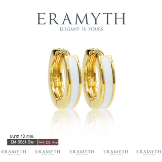 Eramyth jewelry: ต่างหูห่วง ดีไซน์ลงสี White Enamel ตัวเรือน เงินแท้ 92.5 13mm EM-0061-Gw-13 (พร้อมส่ง)