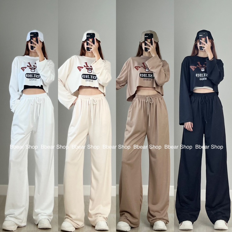 เซตกางเกง-สายเดี่ยว-ครอปแขนยาว