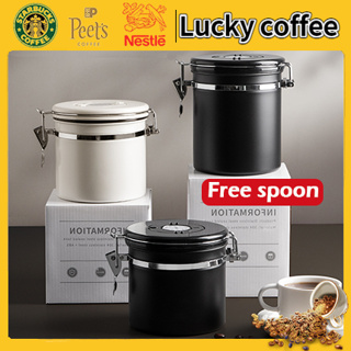 Lucky Coffee โถเก็บเมล็ดกาแฟ โหลสแตนเลส เมล็ดกาแฟ ชา โหลแก้ว โถสแตนเลส กันความชื้น