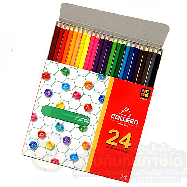 สีไม้-colleen-neon-ดินสอสีไม้-คอลลีน-หัวเดียว-แท่งยาว-บรรจุ-24สี-กล่อง-จำนวน-1กล่อง-พร้อมส่ง-อุบล