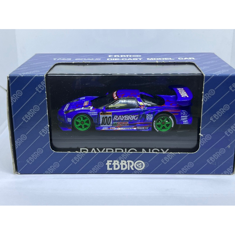 Modellino Ebbro Honda NSX RAYBRIG #100 – Scala 1/43, JGTC 1997, Blu Kunimitsu/Akira