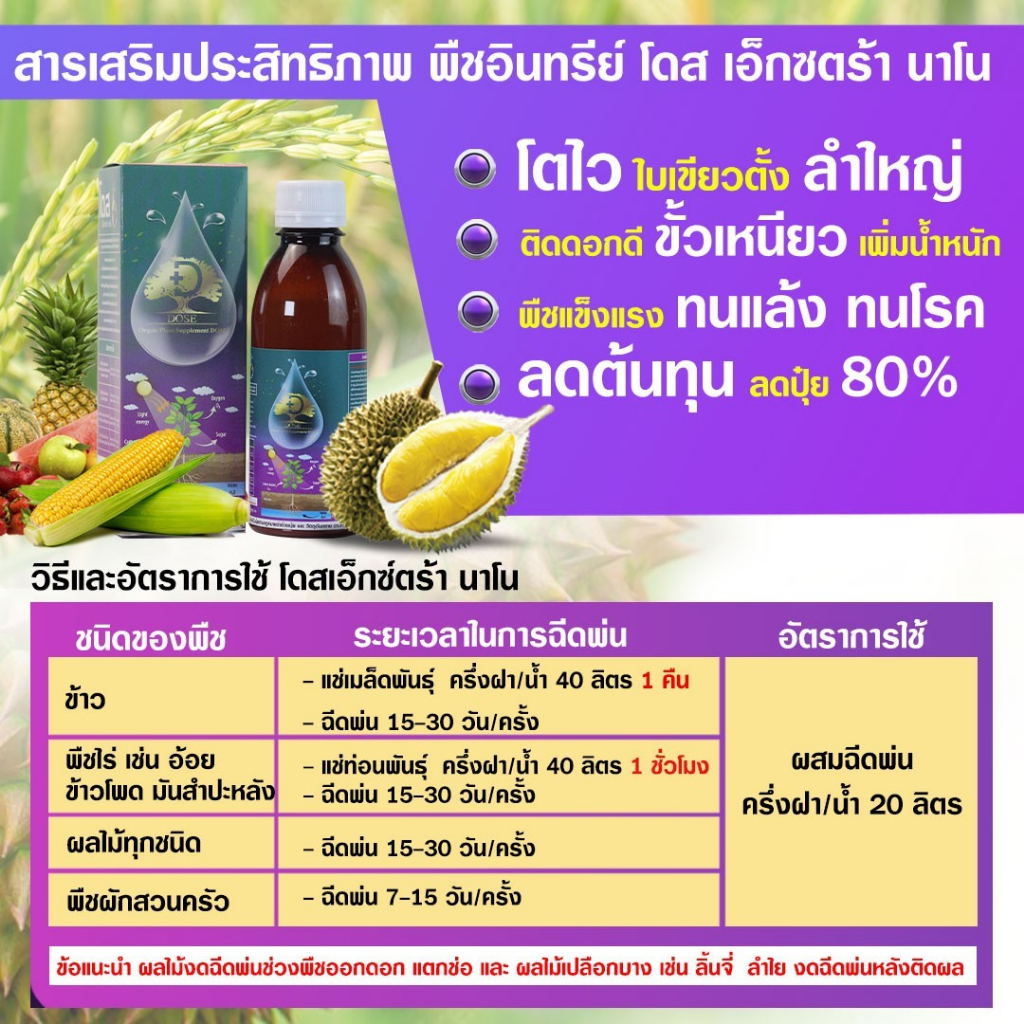 dose-โดส-เอ็กซ์ตร้า-นาโน-เร่งผลผลิตข้าวโพด-ข้าว-มัน-อ้อย-เพิ่มผลผลิตสำหรับไม้ผลไม้-อาหารเสริมพืช