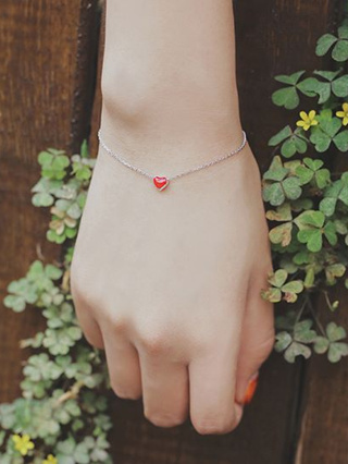 สร้อยข้อมือ ❤️ สร้อย สร้อยเงินหัวใจ เงินแท้925 Mini Red Heart สร้อยข้อมือจี้หัวใจสีแดง
