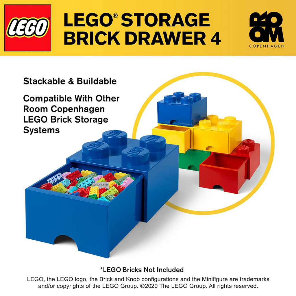 กล่องเลโก้-มีลิ้นชัก-กล่องใส่เลโก้-lego-brick-drawer-4-knob-สีน้ำเงิน-blue-25x25x18-cm-ของแท้